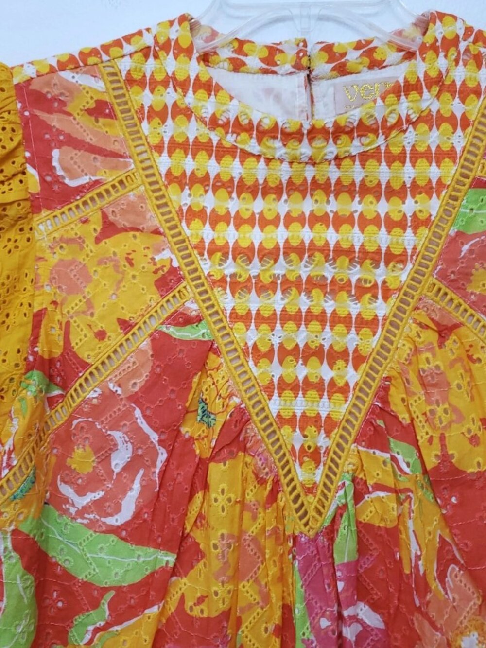 Anthropologie Verb by Pallavi Singhee Eyelet Lace Vibrant Floral Print Blouse M - Picture 4 of 15